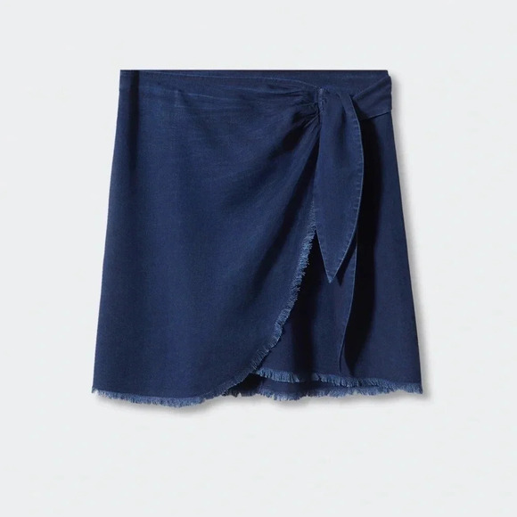 Mango Wrap Top Skirt Set Lyocell Chambray dark wash denim crop high waisted - Picture 11 of 12